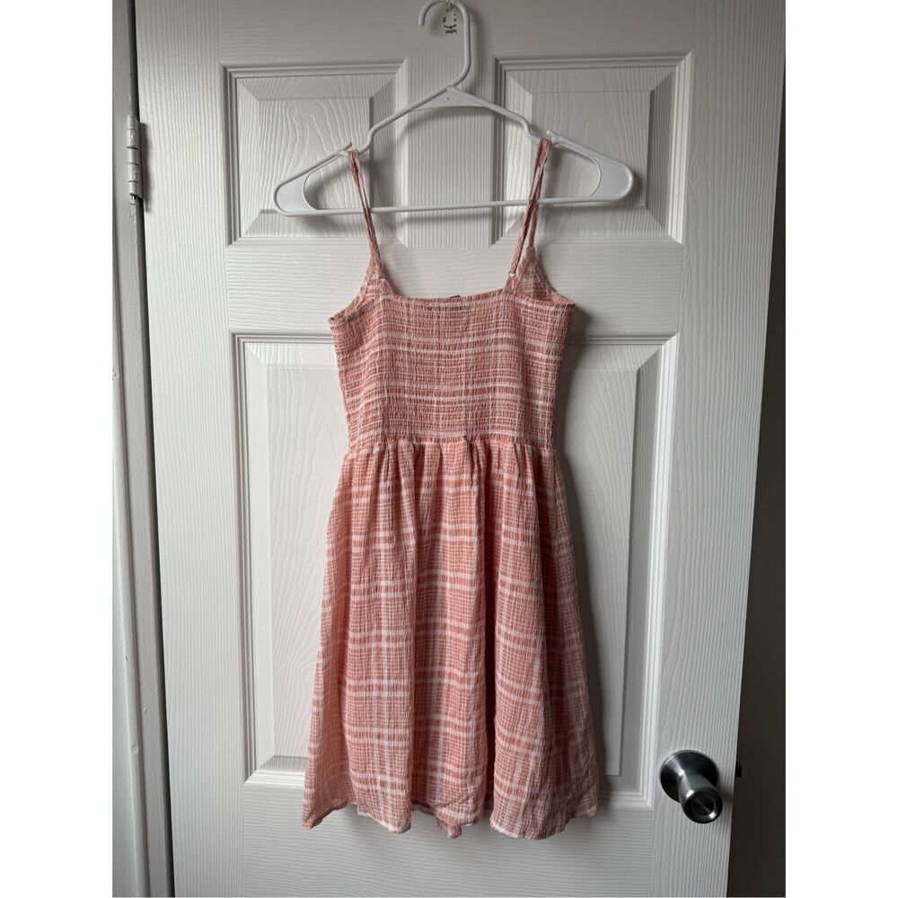 Forever 21 Dress Small Women's Peach White Mini Sundress Plaid Lined - Picture 3 of 4